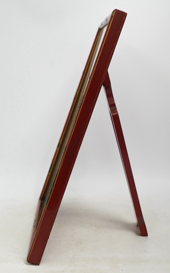 An early 20th century Japanned easel frame, 42cm high. Condition - good